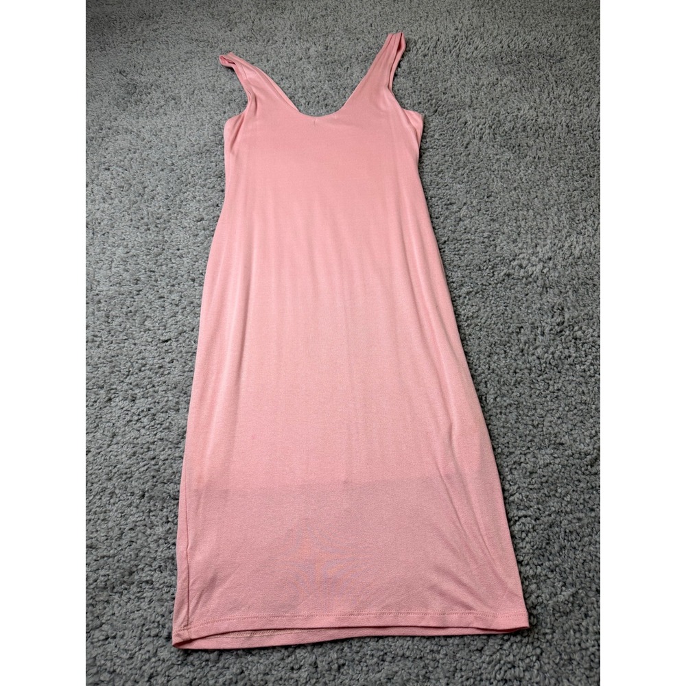 Aria Clothing Women Pink V-Neck Sleeveless Midi Tank Dress Stretch Casual Solid